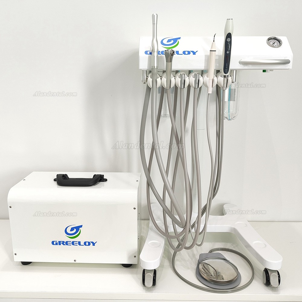 Greeloy Portable Dental Unit Cart GU-P302 with Air Compressor GU-P300+ Curing Light+ Scaler Handpiece